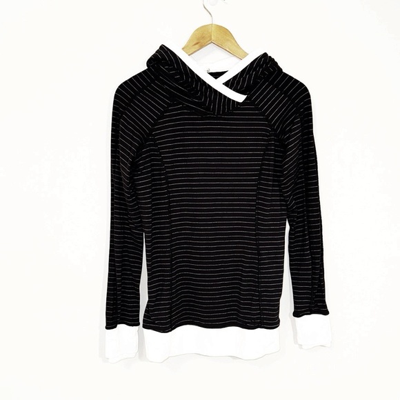 lululemon athletica Tops - LULULEMON Black Striped “Think Fast” Hoodie With Thumb Holes Size 8